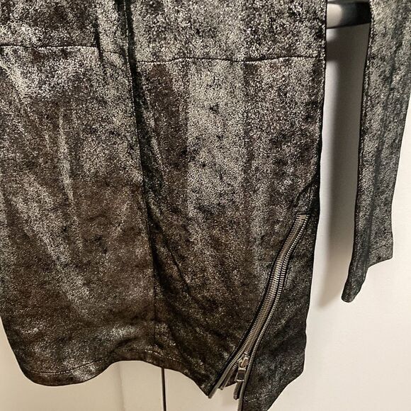 RTA Calfskin Silver Metallic Leather Mini Dress with Exposed Zippers. Size 0. - Picture 4 of 11